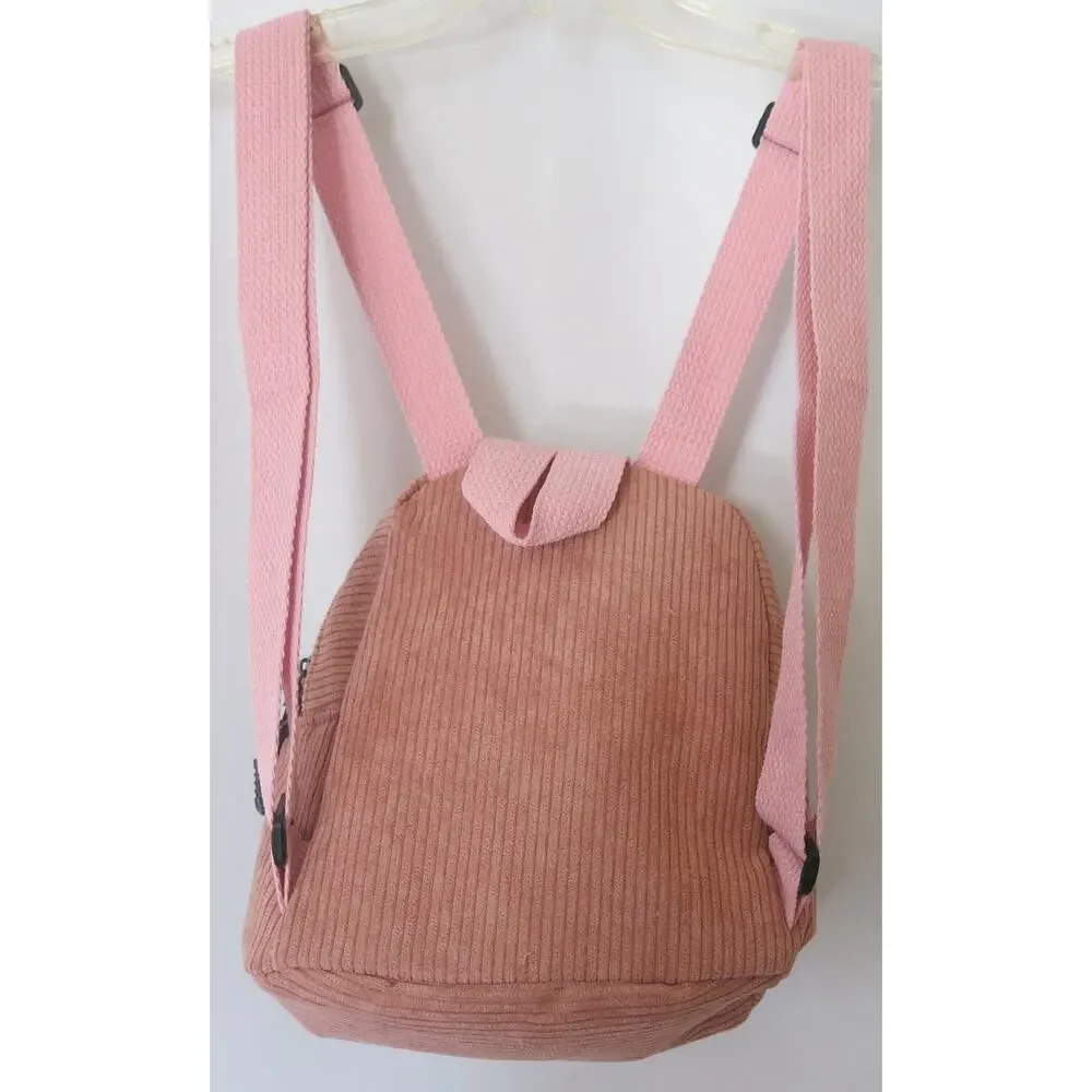 Mini Backpack NWT Purse Women Girls Corduroy Zipper Pink Casual School Everyday